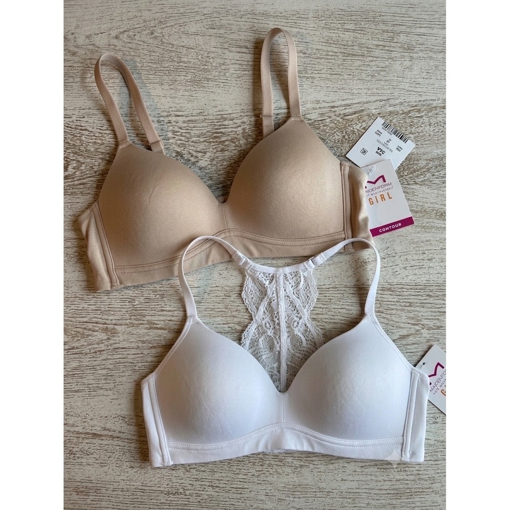 Set of 2 Maidenform 34A Contour Bras Girls Nude White NWT
